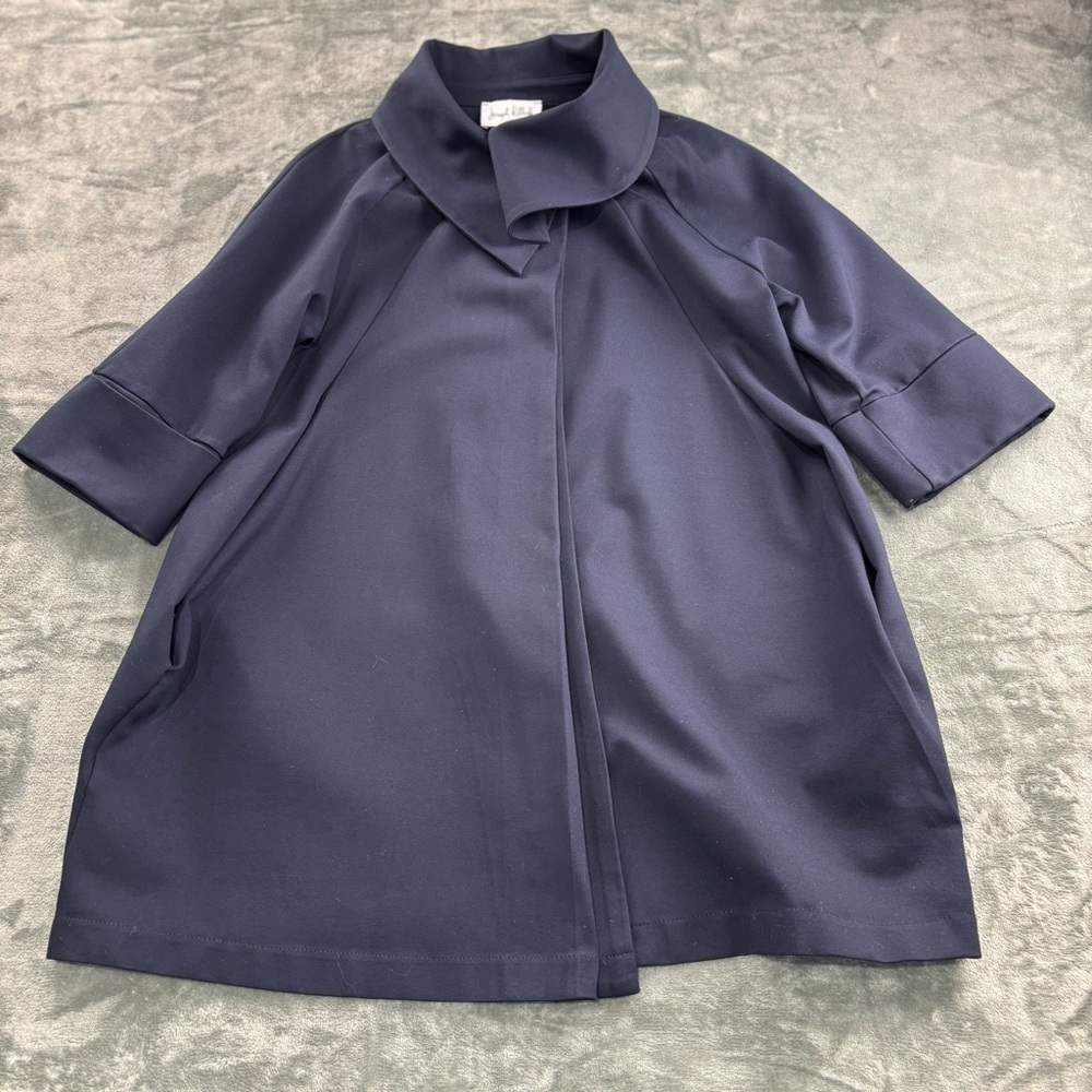Joseph Ribkoff Jacket Women’s 2 Navy Ponte Knit Cocoon Drape Collar Avant Garde - Picture 7 of 15